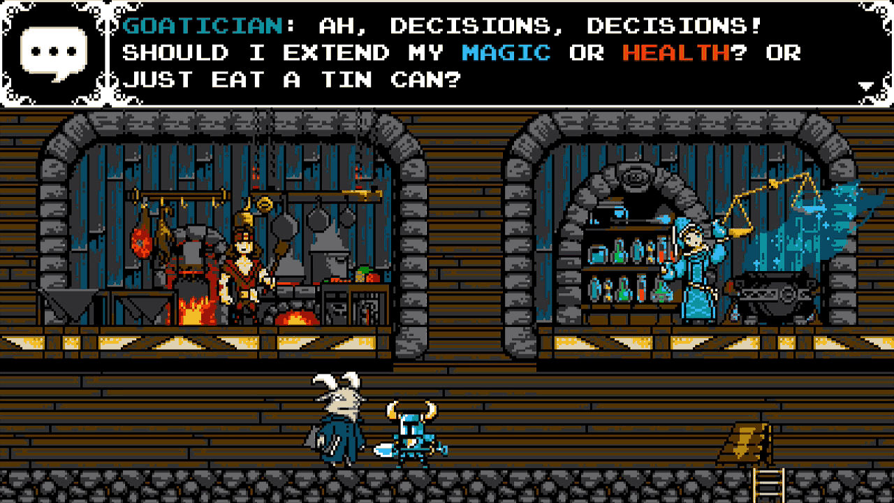 Screenshot of Shovel Knight showing Goatician, Gastronomer and Magicist.